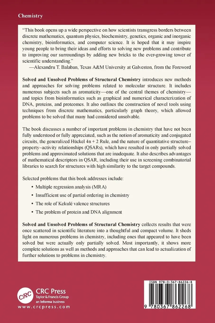 Rückseite: 9780367862268 | Solved and Unsolved Problems of Structural Chemistry | Randic (u. a.)