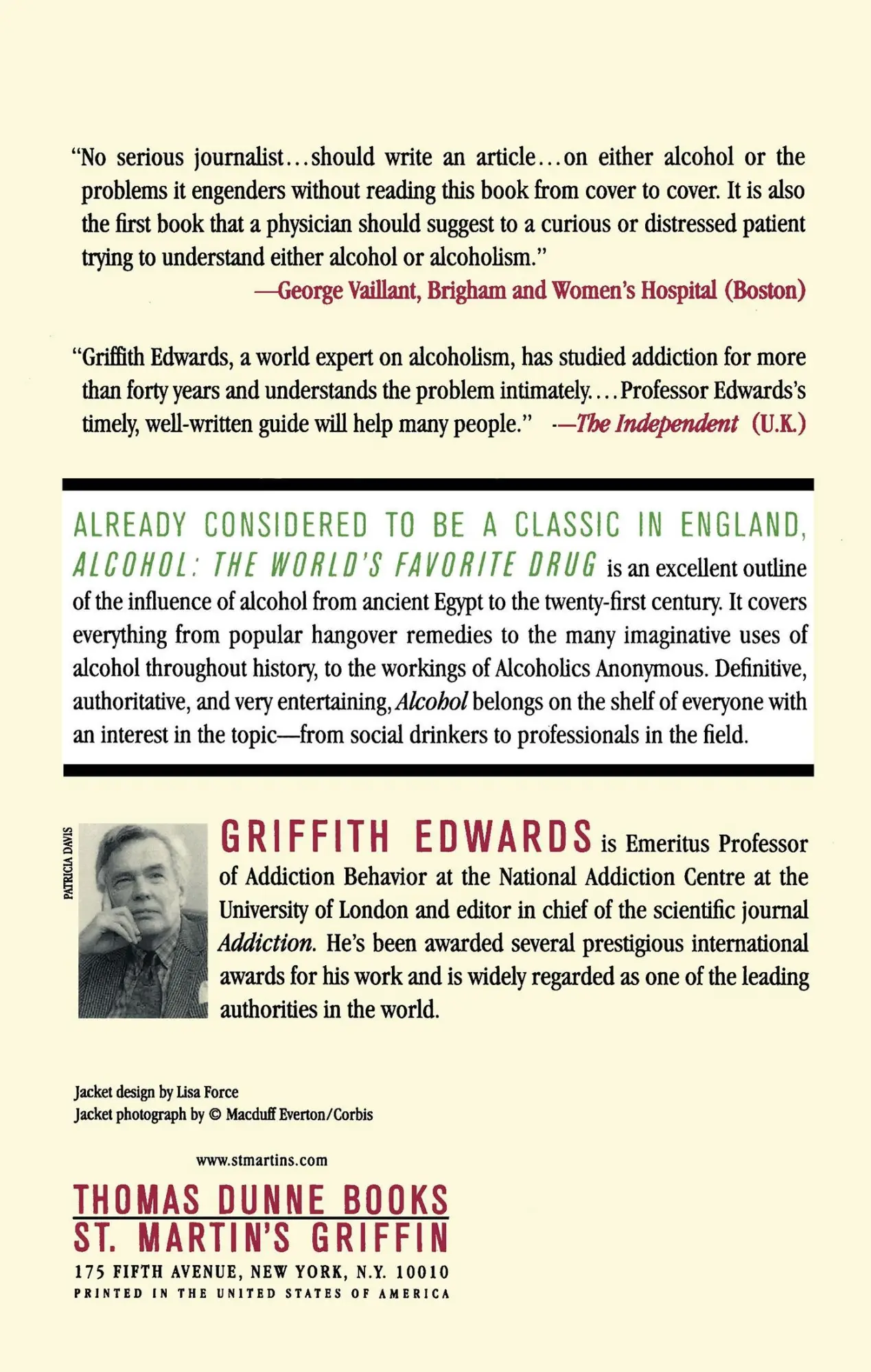 Rückseite: 9780312302368 | Alcohol | The World's Favorite Drug | Griffith Edwards | Taschenbuch
