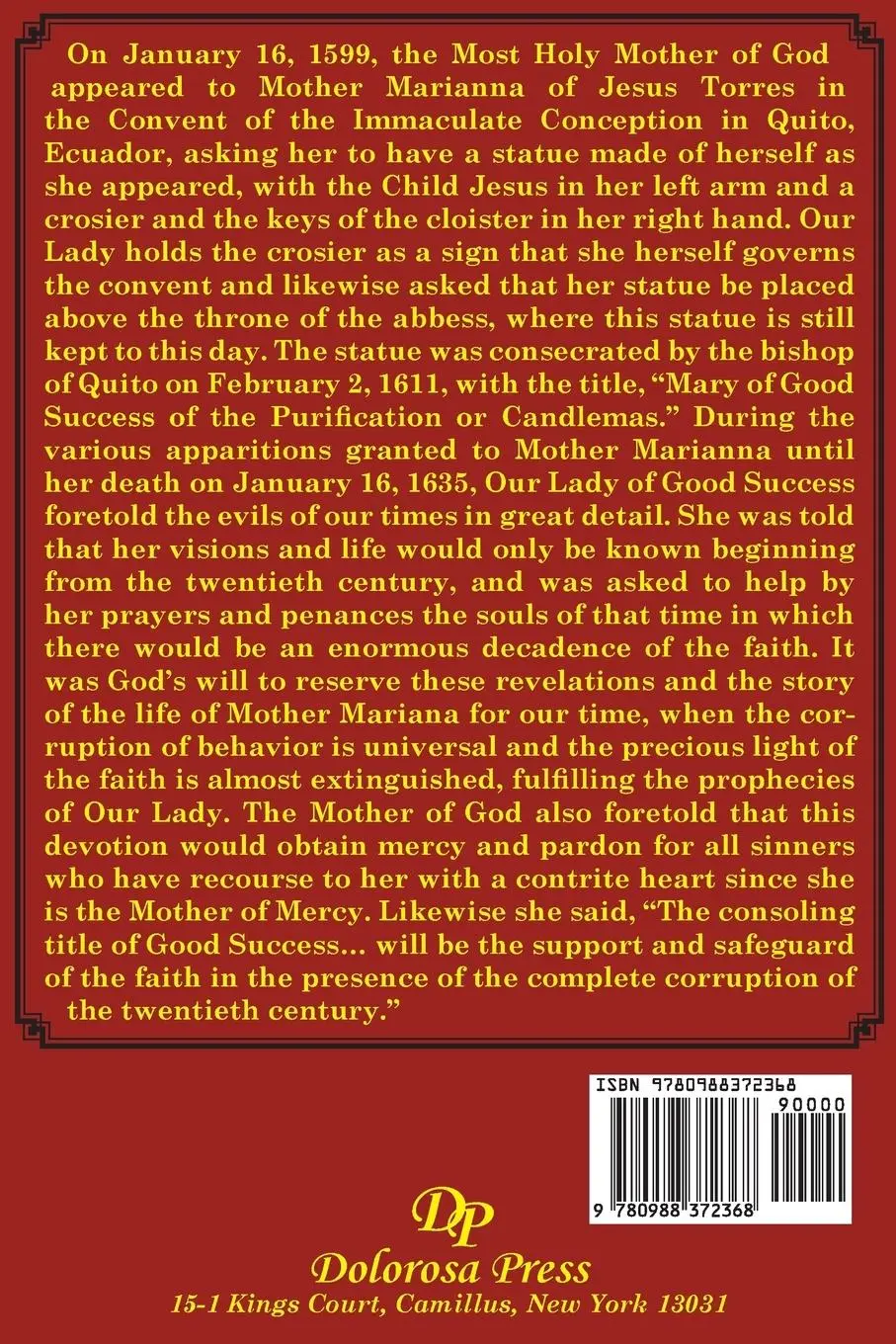 Rückseite: 9780988372368 | The Story of Our Lady of Good Success and Novena | Pereira | Buch