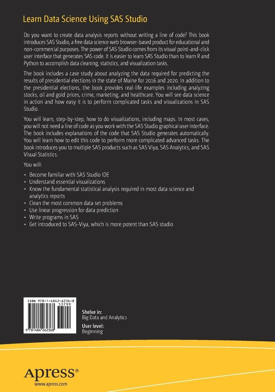 Rückseite: 9781484262368 | Learn Data Science Using SAS Studio | A Quick-Start Guide | Engy Fouda
