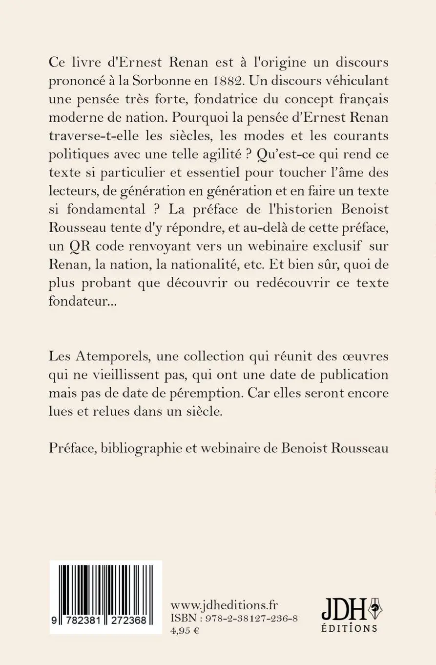Rückseite: 9782381272368 | Qu'est-ce qu'une nation ? | Préface et webinaire Benoist Rousseau