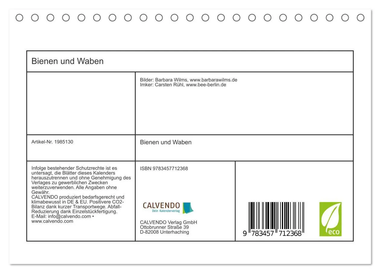Bild: 9783457712368 | Bienen und Waben (Tischkalender 2026 DIN A5 quer), CALVENDO...