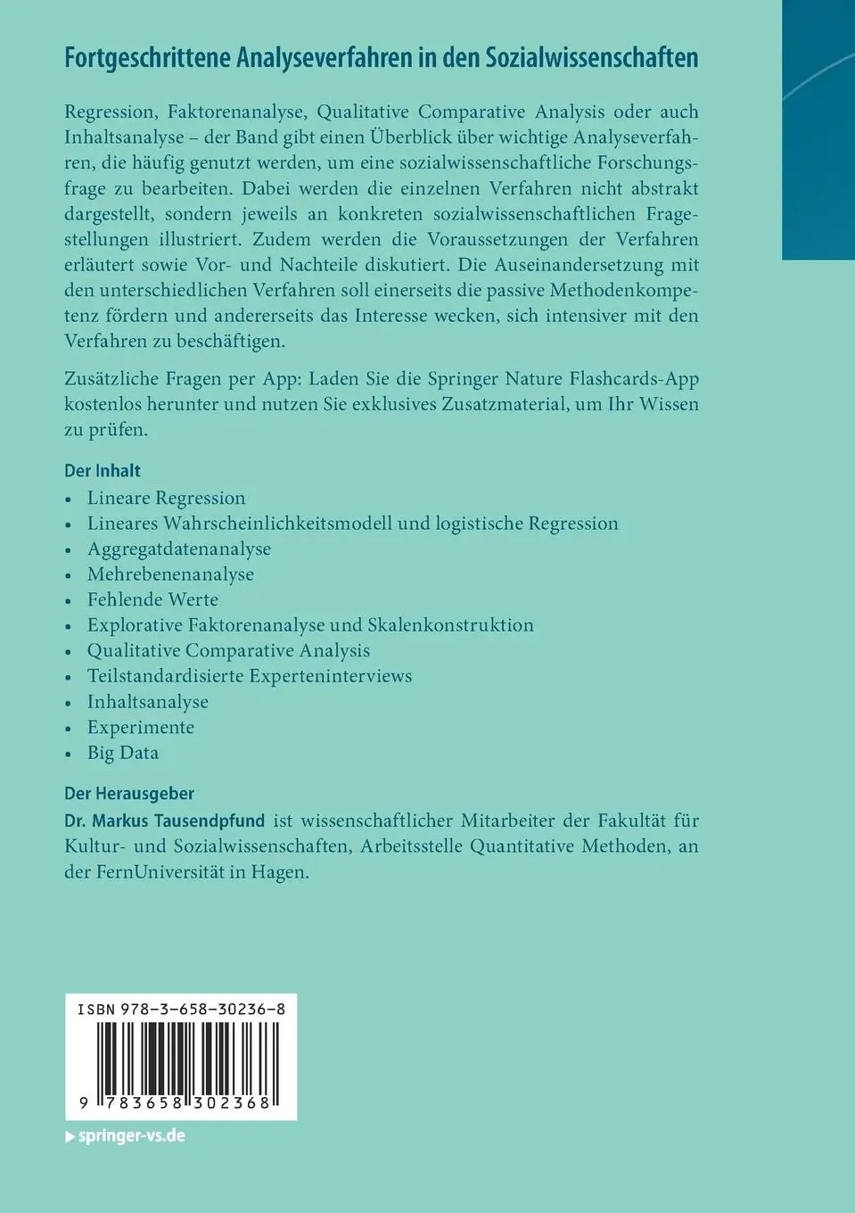 Rückseite: 9783658302368 | Fortgeschrittene Analyseverfahren in den Sozialwissenschaften | Bundle