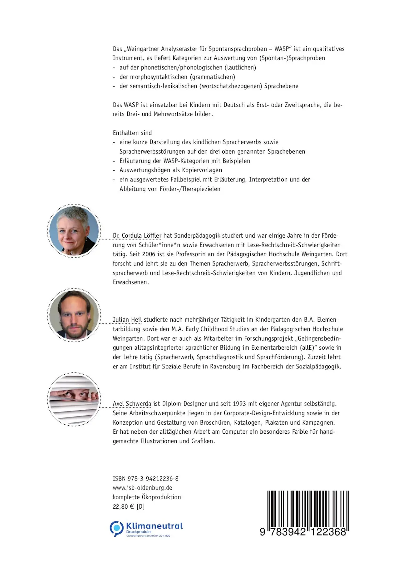 Rückseite: 9783942122368 | Weingartner Analyseraster für Spontansprachproben - WASP | Taschenbuch