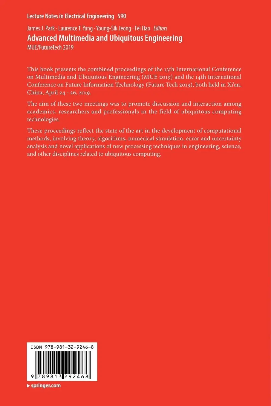 Rückseite: 9789813292468 | Advanced Multimedia and Ubiquitous Engineering | MUE/FutureTech 2019