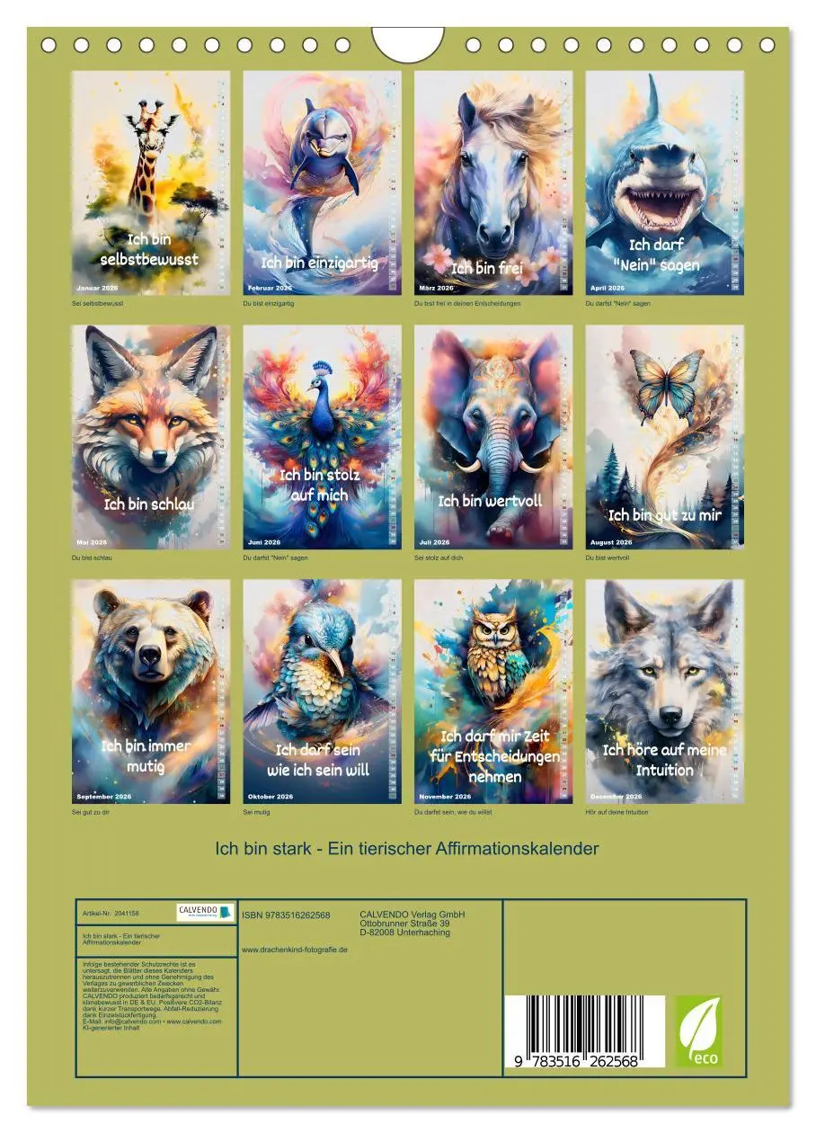 Bild: 9783516262568 | Ich bin stark - Ein tierischer Affirmationskalender (Wandkalender...