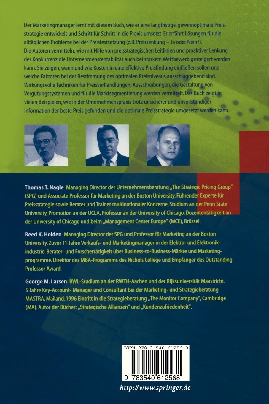 Rückseite: 9783540612568 | Pricing ¿ Praxis der optimalen Preisfindung | Thomas T. Nagle (u. a.)