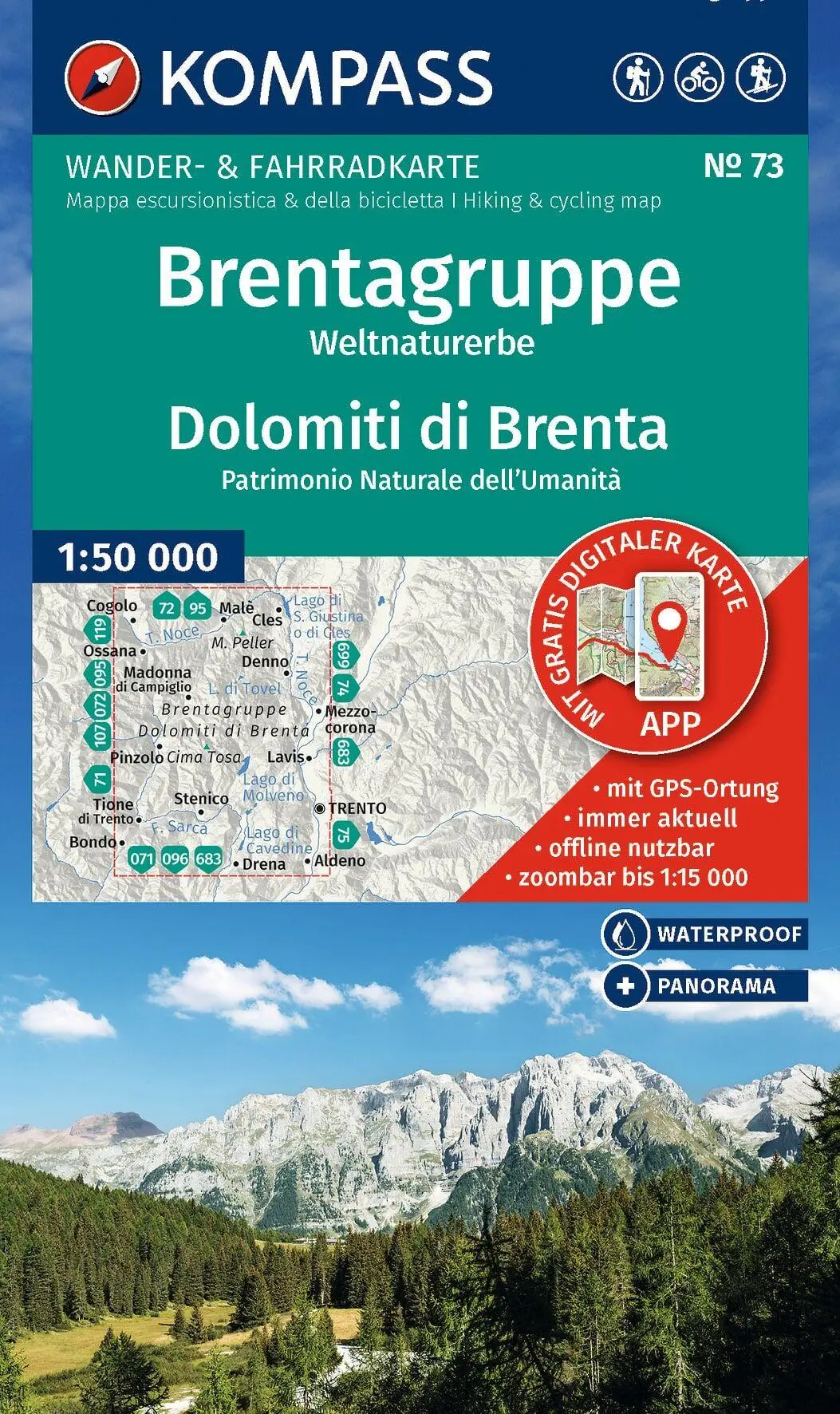 Cover: 9783991542568 | KOMPASS Wanderkarte 73 Brentagruppe, Weltnaturerbe / Dolomiti di...