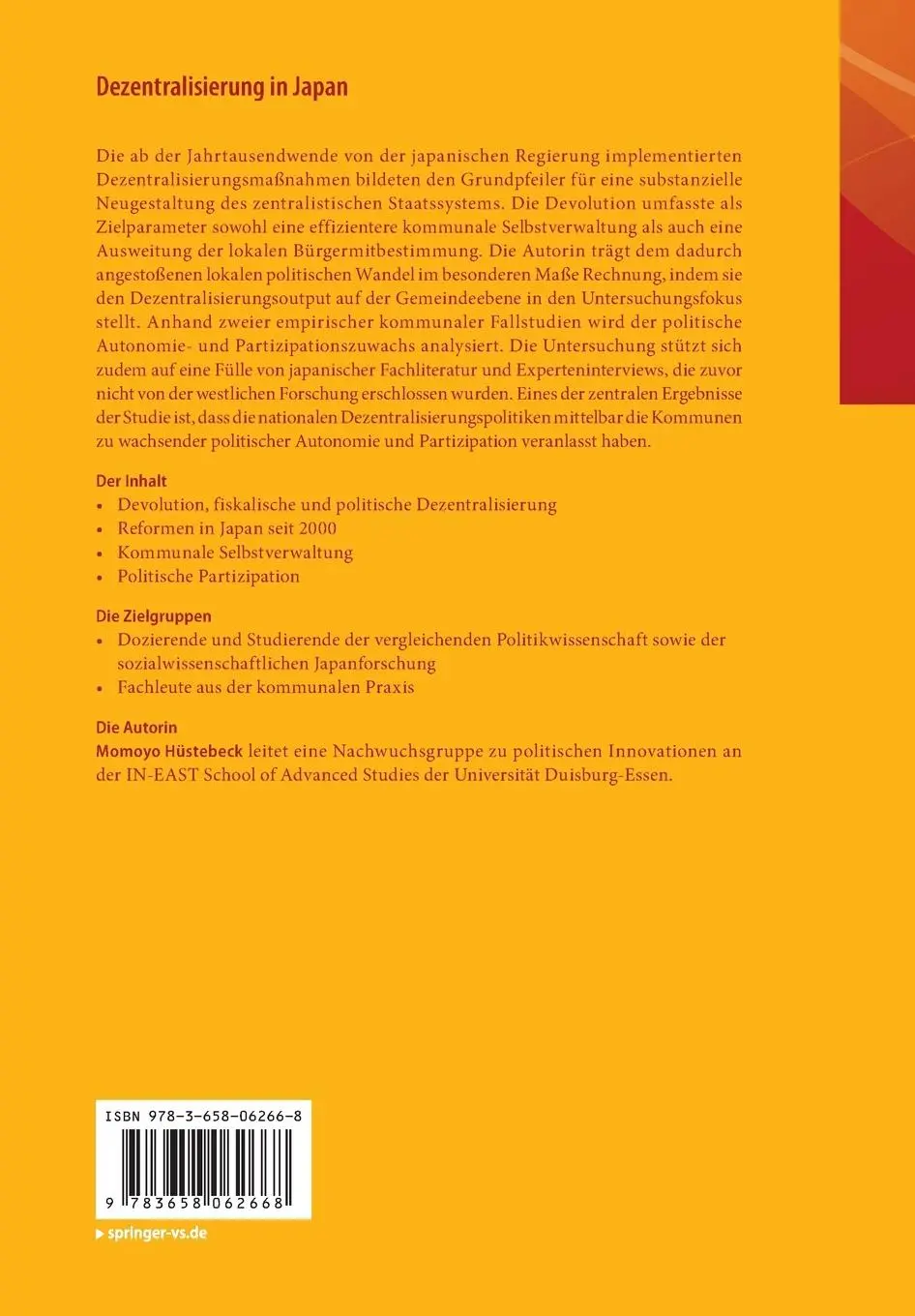 Rückseite: 9783658062668 | Dezentralisierung in Japan | Momoyo Hüstebeck | Taschenbuch | xii