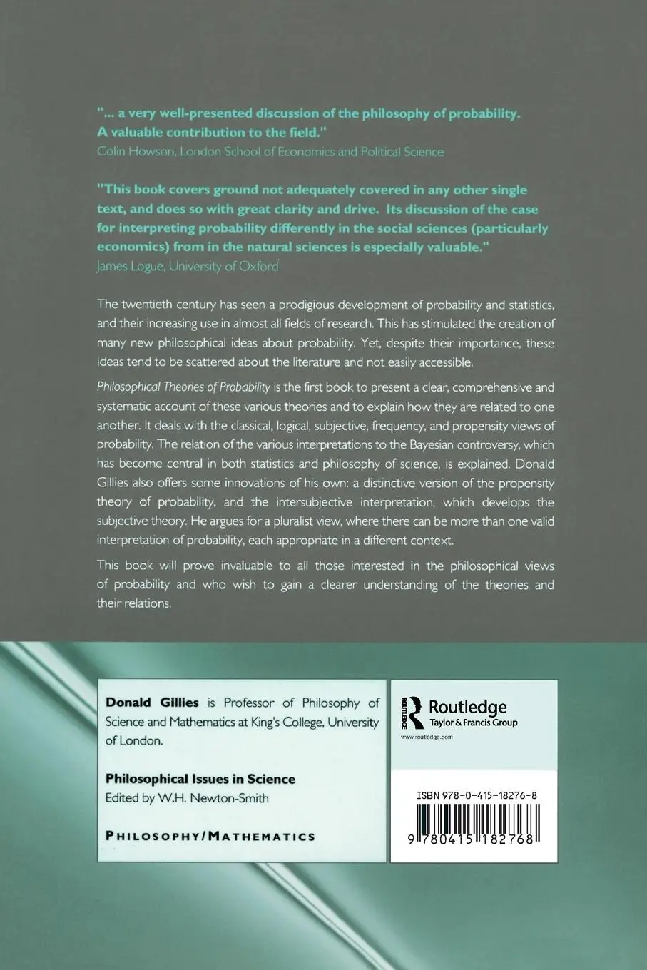 Rückseite: 9780415182768 | Philosophical Theories of Probability | Donald Gillies | Taschenbuch