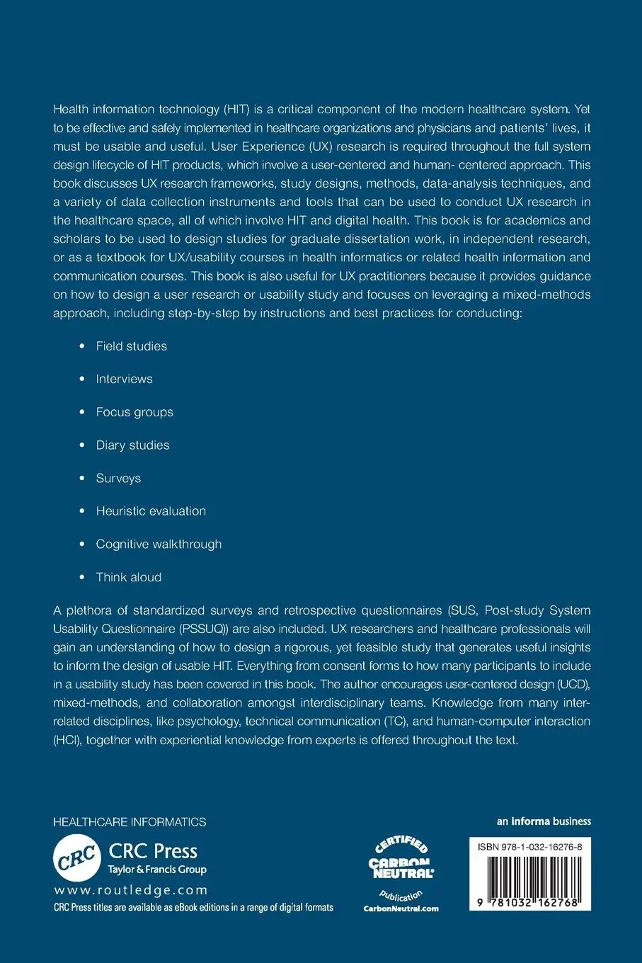 Rückseite: 9781032162768 | User Experience Research and Usability of Health Information...