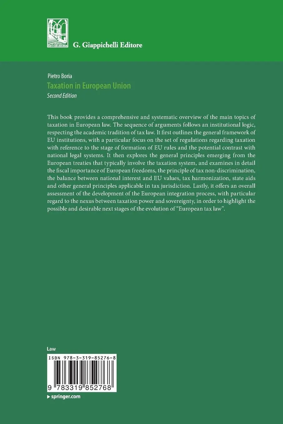 Rückseite: 9783319852768 | Taxation in European Union | Pietro Boria | Taschenbuch | xvi | 2018