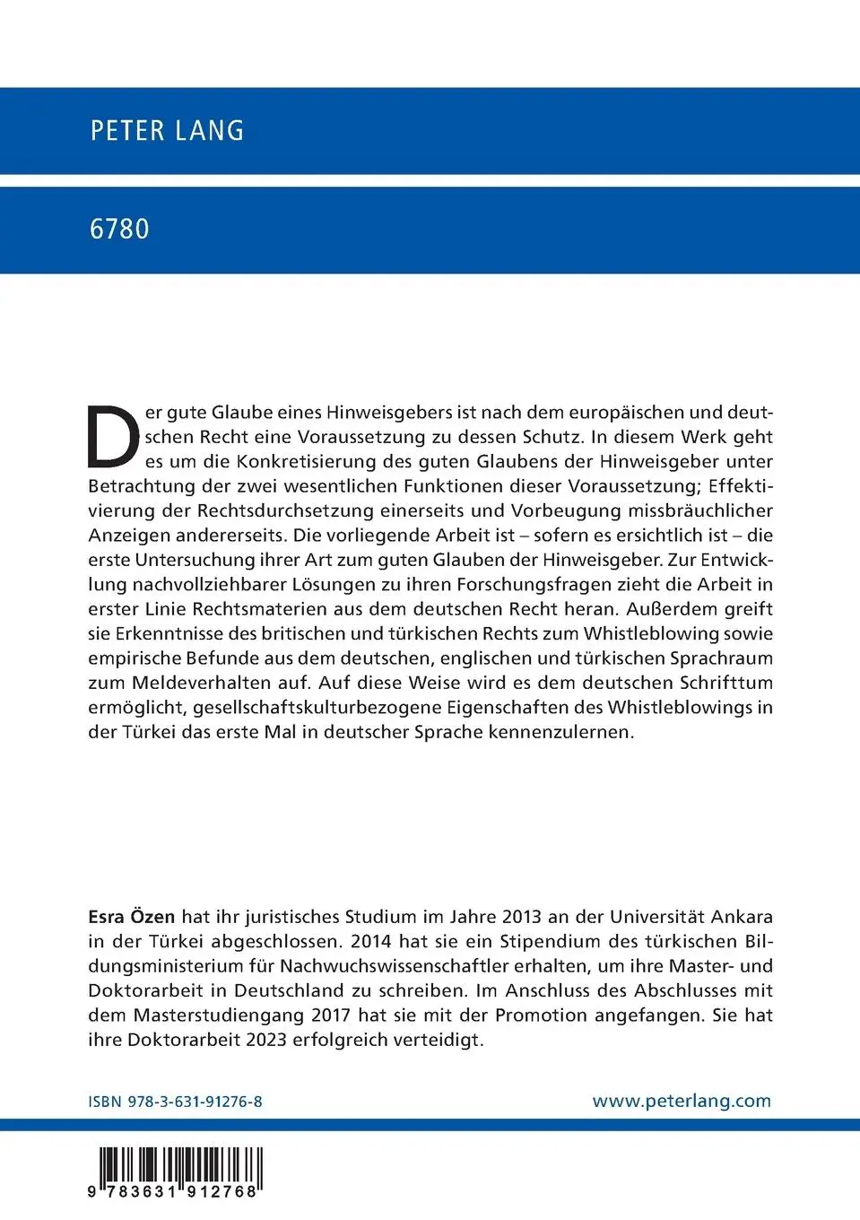 Rückseite: 9783631912768 | Der gute Glaube eines Whistleblowers | Esra Özen | Taschenbuch | 2024