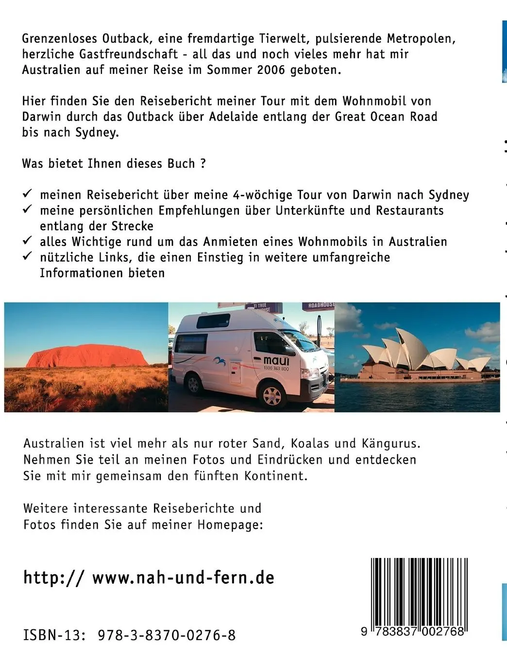 Rückseite: 9783837002768 | Quer durch Australien - mit dem Wohnmobil von Darwin nach Sydney