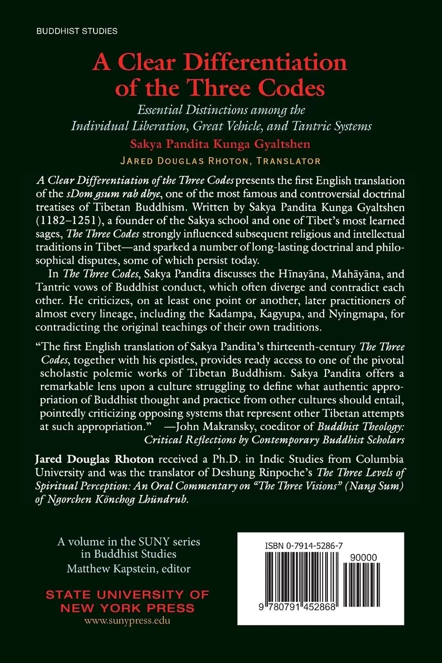 Rückseite: 9780791452868 | A Clear Differentiation of the Three Codes | Gyaltshen | Taschenbuch
