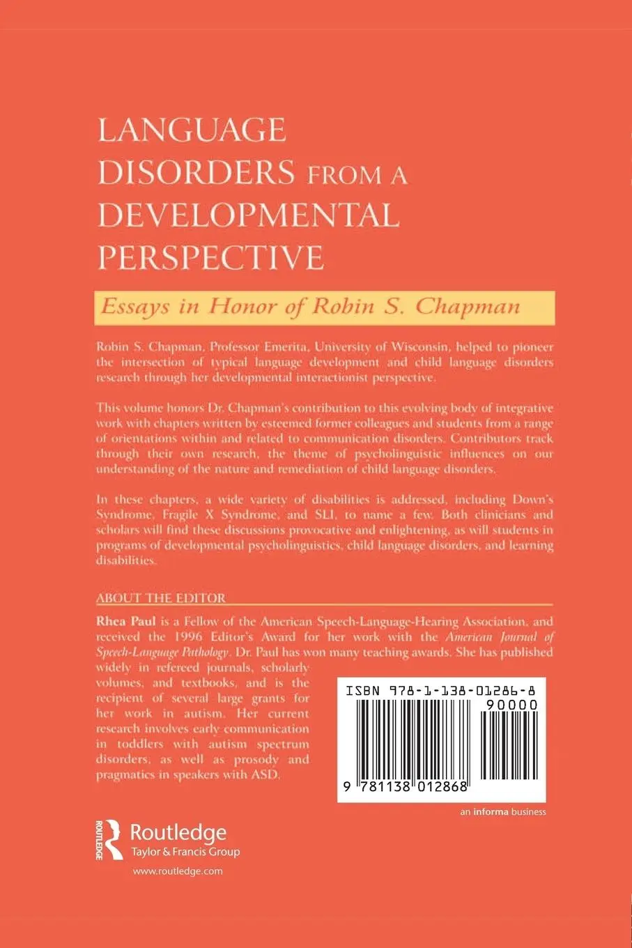 Rückseite: 9781138012868 | Language Disorders From a Developmental Perspective | Rhea Paul | Buch