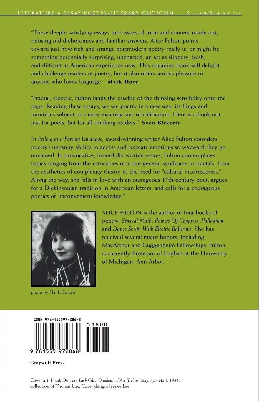 Rückseite: 9781555972868 | Feeling as a Foreign Language | Alice Fulton | Taschenbuch | Englisch