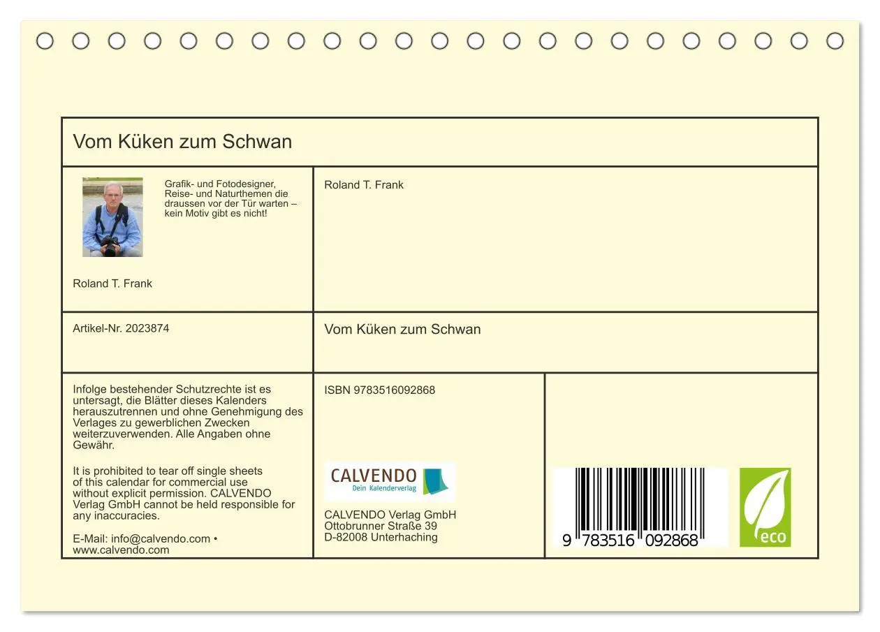 Bild: 9783516092868 | Vom Küken zum Schwan (Tischkalender 2026 DIN A5 quer), CALVENDO...