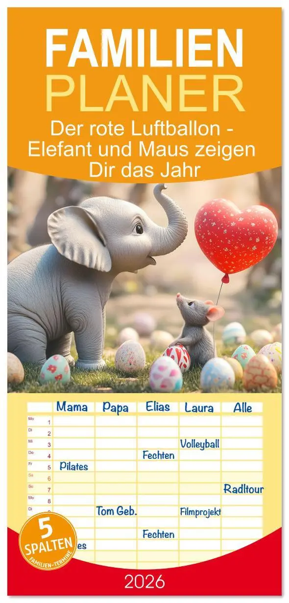 Cover: 9783516612868 | Familienplaner 2026 - Der rote Luftballon - Elefant und Maus zeigen...