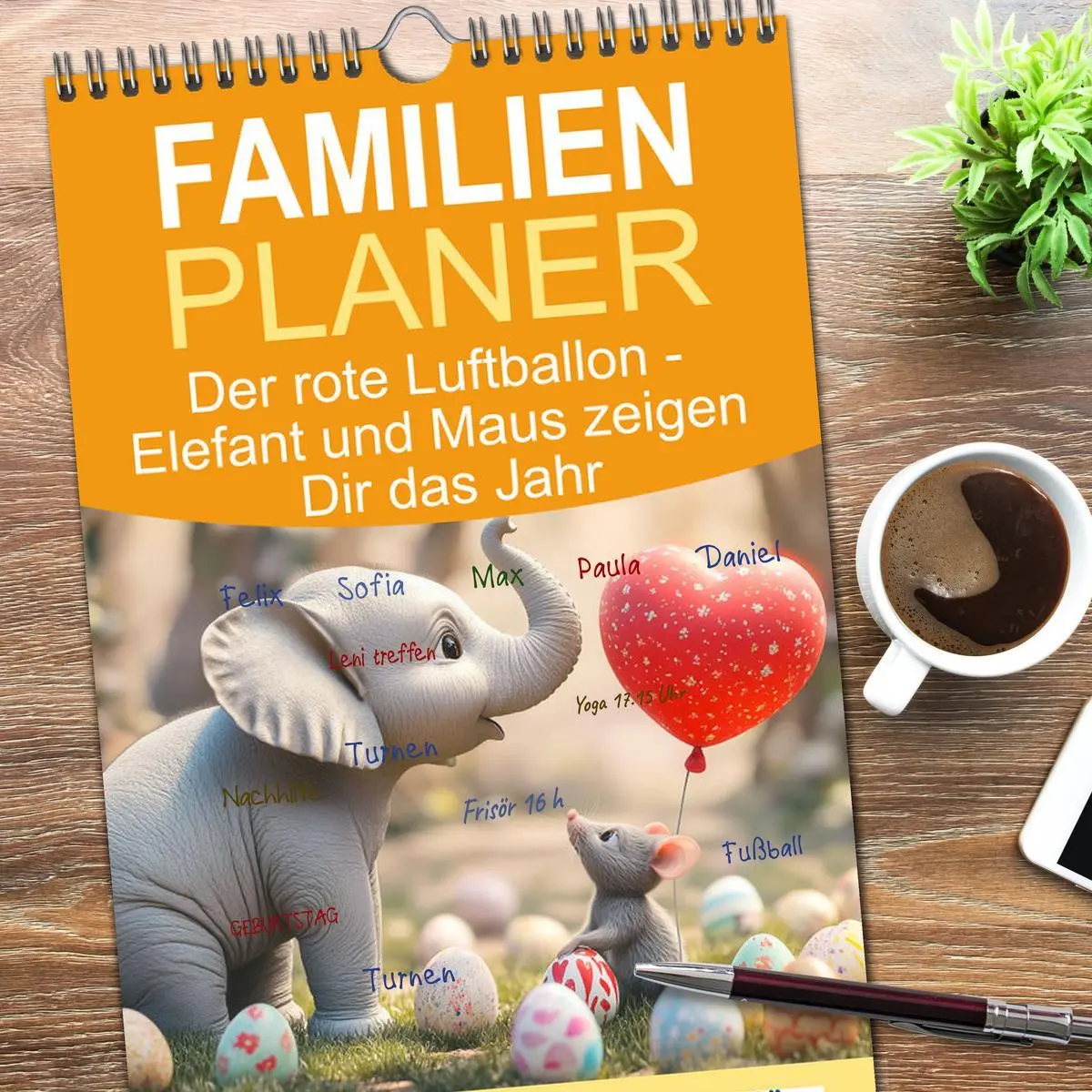 Bild: 9783516612868 | Familienplaner 2026 - Der rote Luftballon - Elefant und Maus zeigen...
