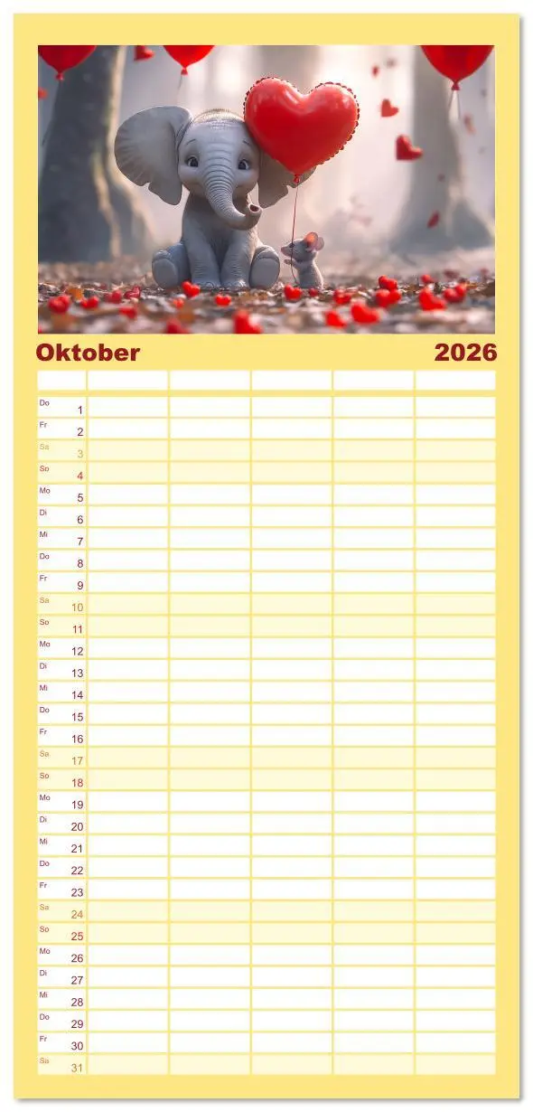 Bild: 9783516612868 | Familienplaner 2026 - Der rote Luftballon - Elefant und Maus zeigen...