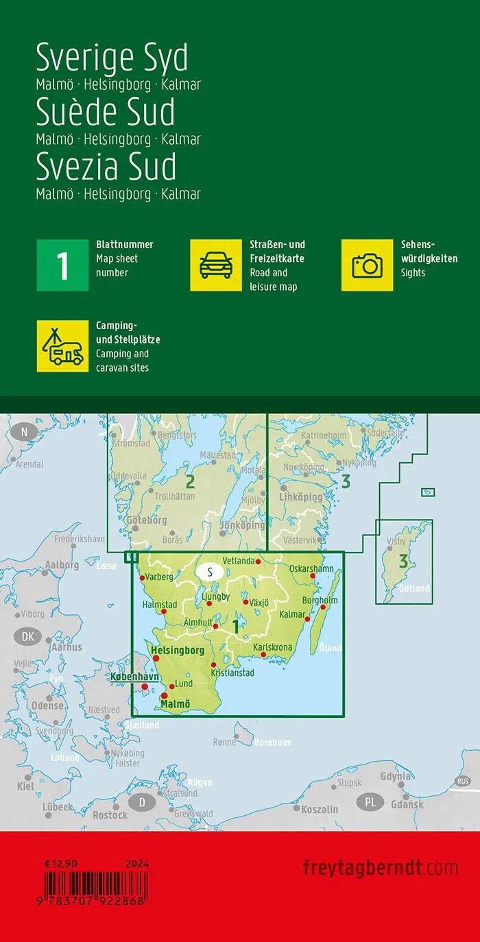Rückseite: 9783707922868 | Schweden Süd, Straßen- und Freizeitkarte 1:250.000, freytag &amp; berndt