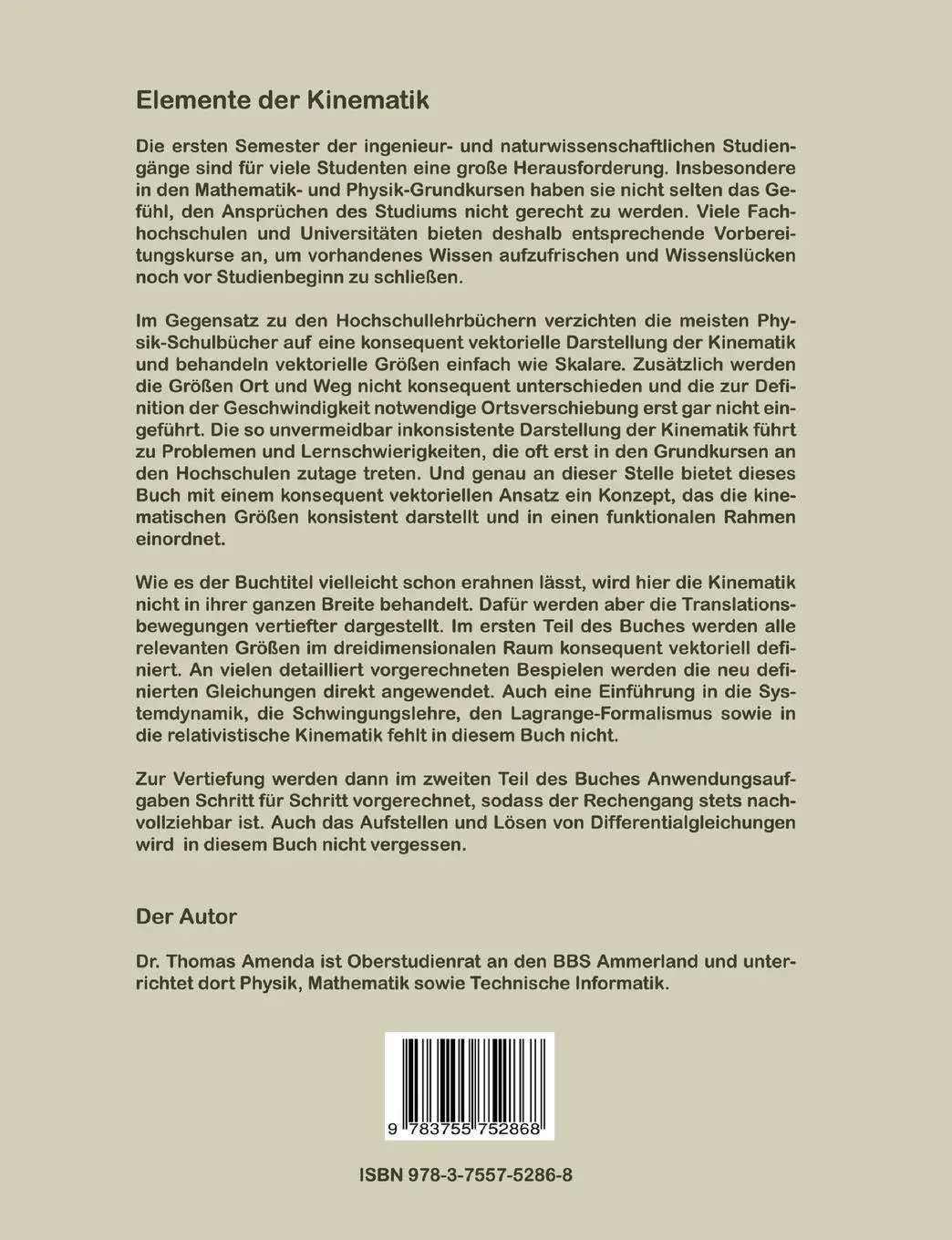 Rückseite: 9783755752868 | Elemente der Kinematik | Zwischen Oberstufe und Grundstudium | Amenda