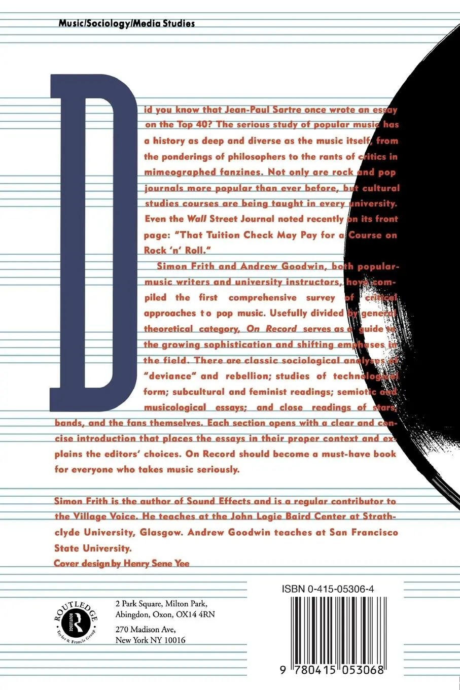 Rückseite: 9780415053068 | On Record | Rock, Pop and the Written Word | Simon Frith (u. a.)