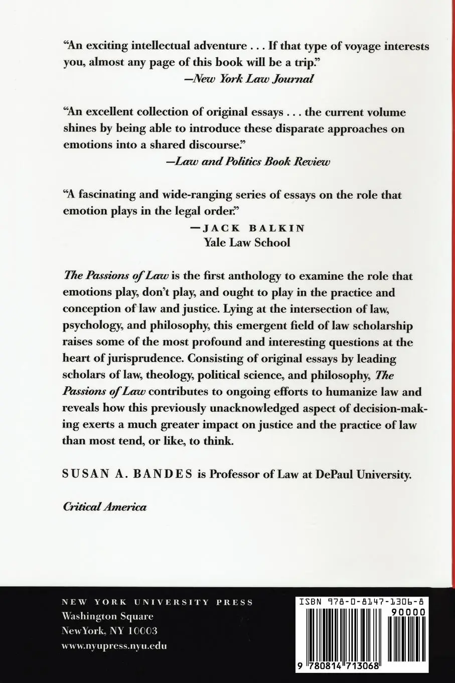 Rückseite: 9780814713068 | The Passions of Law | Susan Bandes | Taschenbuch | Englisch | 2001