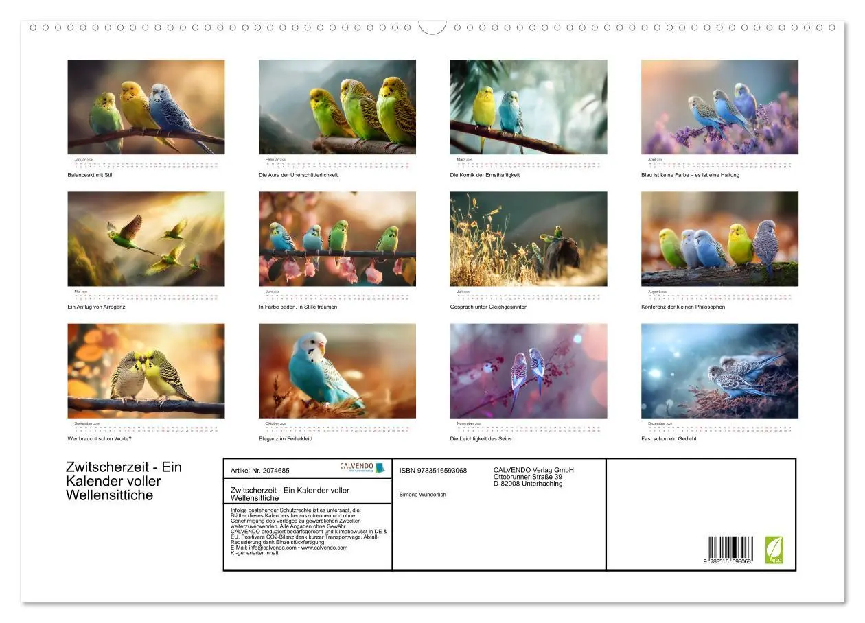 Bild: 9783516593068 | Zwitscherzeit - Ein Kalender voller Wellensittiche (Wandkalender...