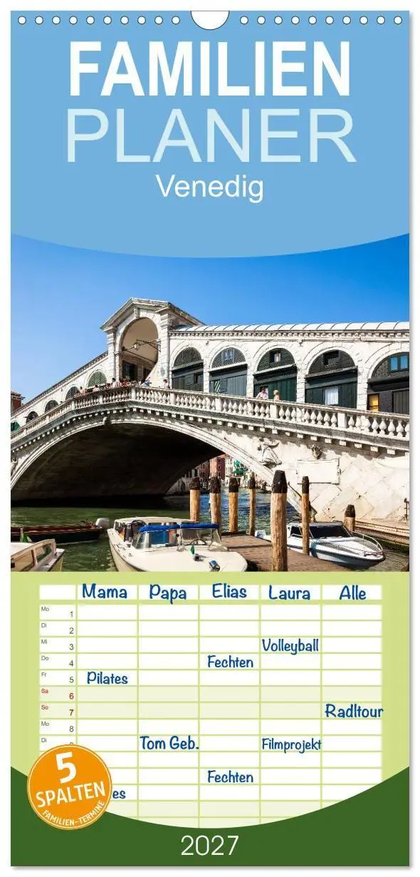 Cover: 9783594333068 | Familienplaner 2027 - Venedig mit 5 Spalten (Wandkalender, 21 x 45...