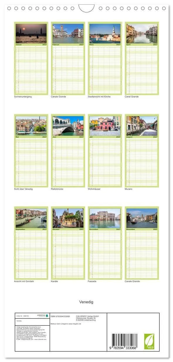 Bild: 9783594333068 | Familienplaner 2027 - Venedig mit 5 Spalten (Wandkalender, 21 x 45...