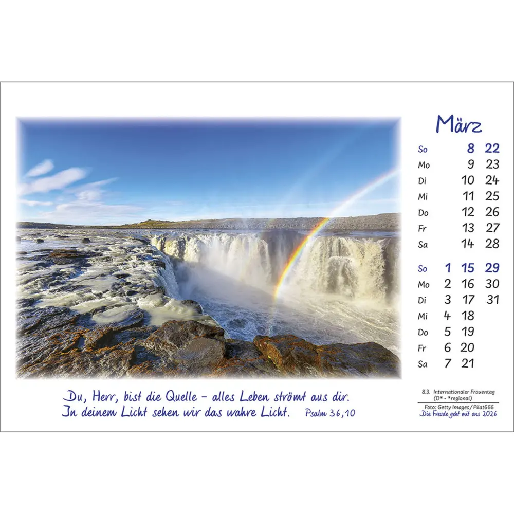 Bild: 9783754883068 | Die Freude geht mit uns 2026 | Kalender mit Farbfotos und Psalmworten