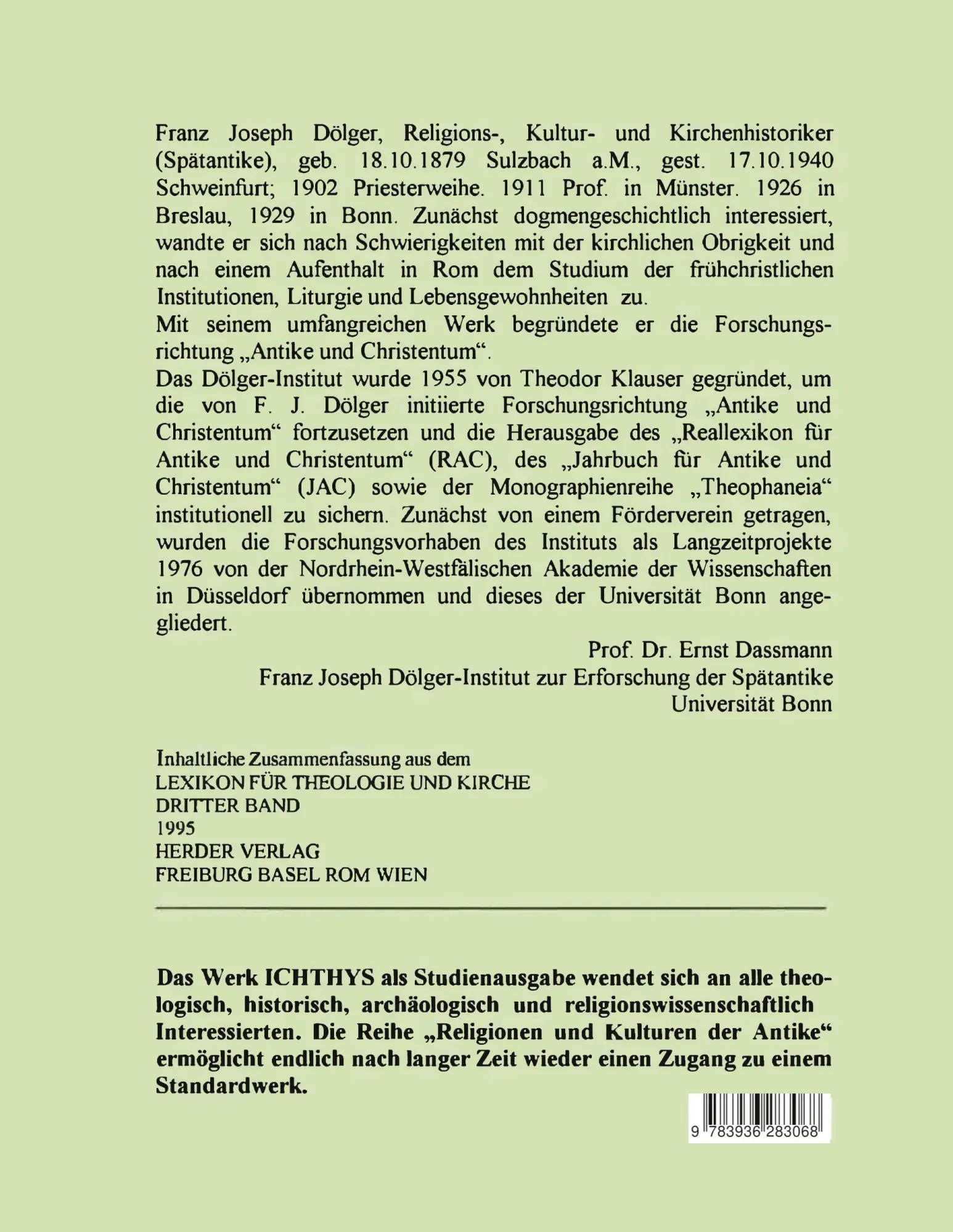 Rückseite: 9783936283068 | ICHTHYS. 5. Band: V/2 | Franz Joseph Dölger | Taschenbuch | 480 S.