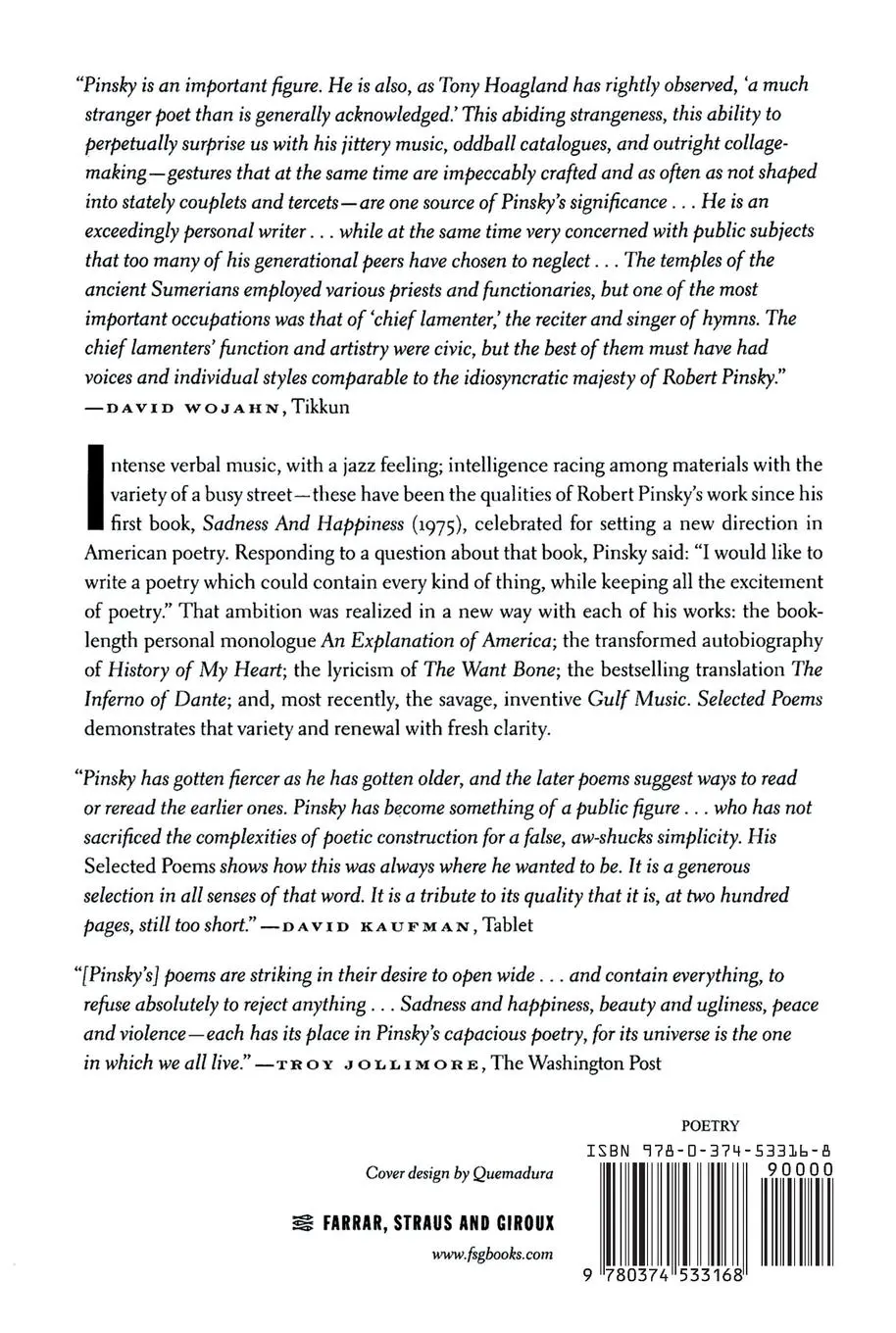 Rückseite: 9780374533168 | Selected Poems | Robert Pinsky | Taschenbuch | Englisch | 2012