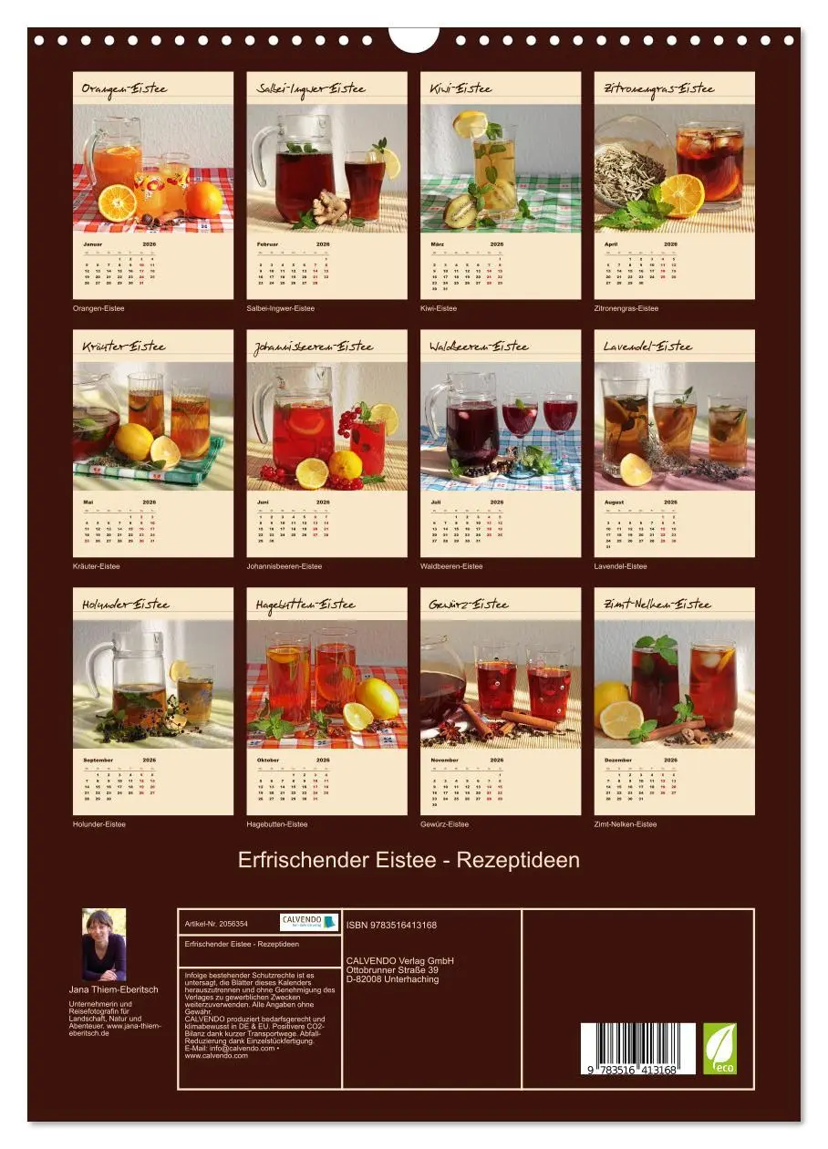 Bild: 9783516413168 | Erfrischender Eistee - Rezeptideen (Wandkalender 2026 DIN A3 hoch),...