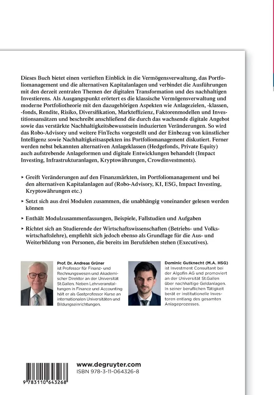 Rückseite: 9783110643268 | Investments | Dominic Gutknecht (u. a.) | Taschenbuch | XVII | Deutsch