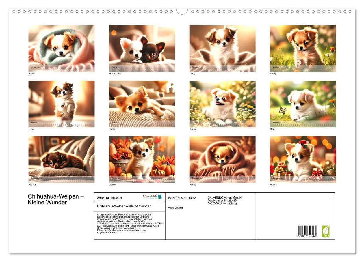 Bild: 9783457313268 | Chihuahua-Welpen - Kleine Wunder (Wandkalender 2026 DIN A2 quer),...