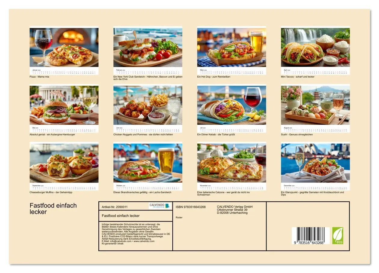 Bild: 9783516643268 | Fastfood einfach lecker (Wandkalender 2026 DIN A3 quer), CALVENDO...