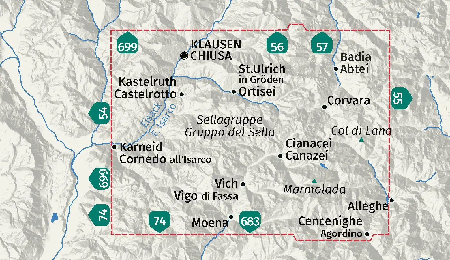 Bild: 9783991543268 | KOMPASS Wanderkarte 59 Sellagruppe, Gröden, Seiser Alm / Gruppo del...