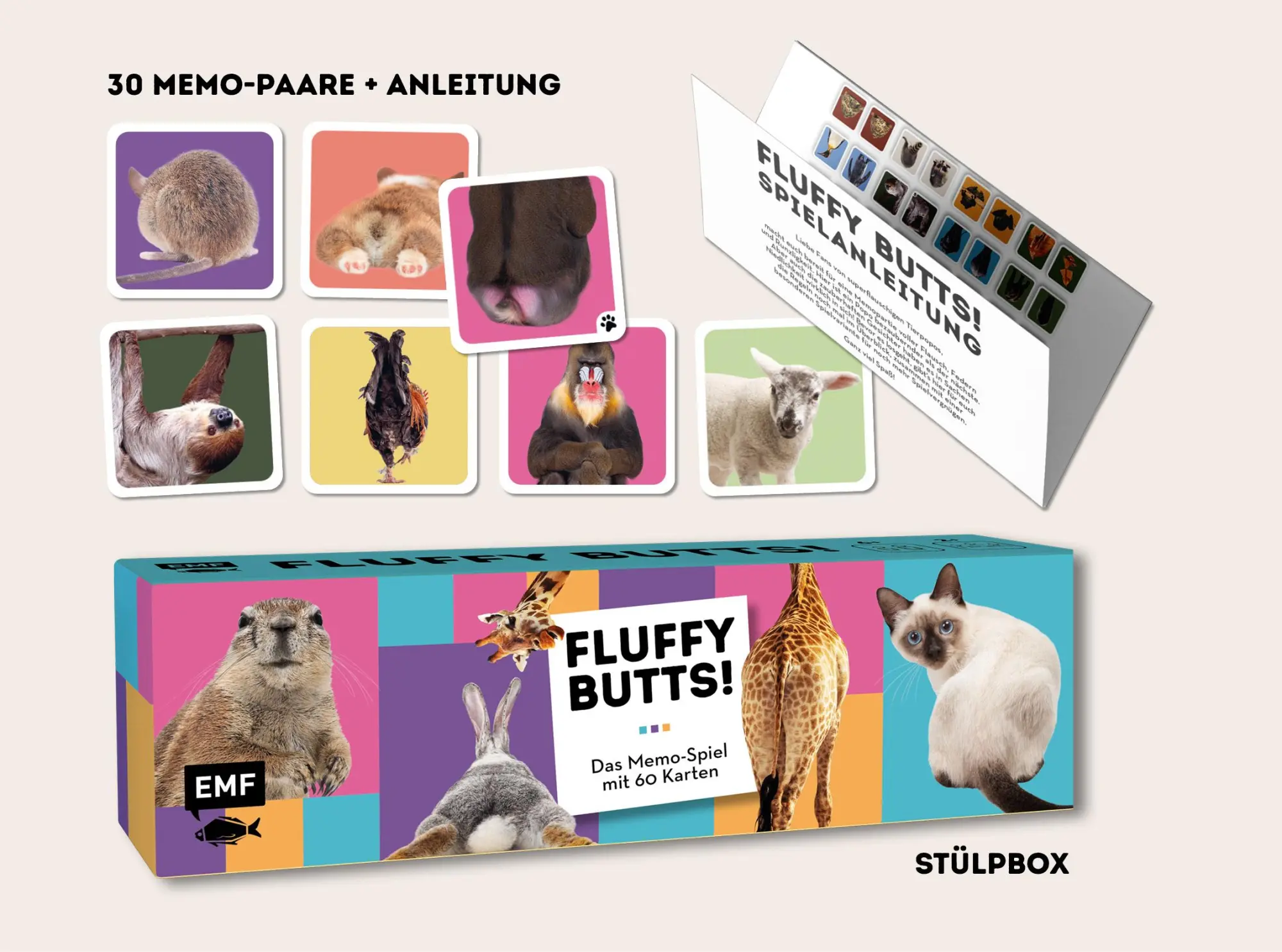 Bild: 4260478343368 | Memo-Spiel: Fluffy Butts - Finde den passenden Po zum Kopf! | Spiel