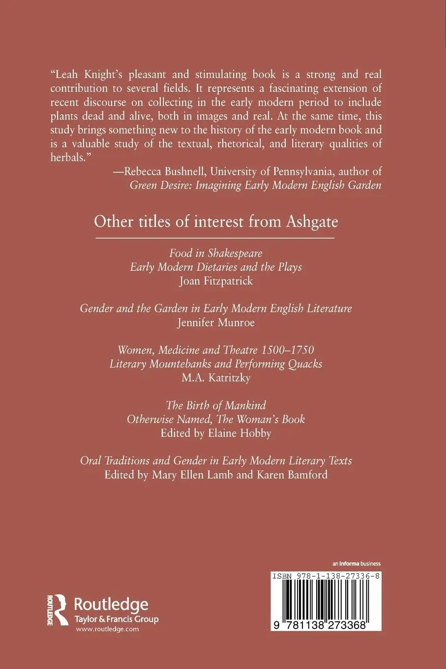 Rückseite: 9781138273368 | Of Books and Botany in Early Modern England | Leah Knight | Buch
