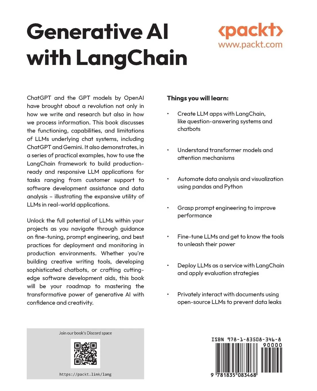 Rückseite: 9781835083468 | Generative AI with LangChain | Ben Auffarth | Taschenbuch | Englisch