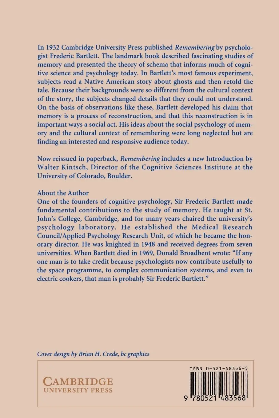 Rückseite: 9780521483568 | Remembering | A Study in Experimental and Social Psychology | Buch