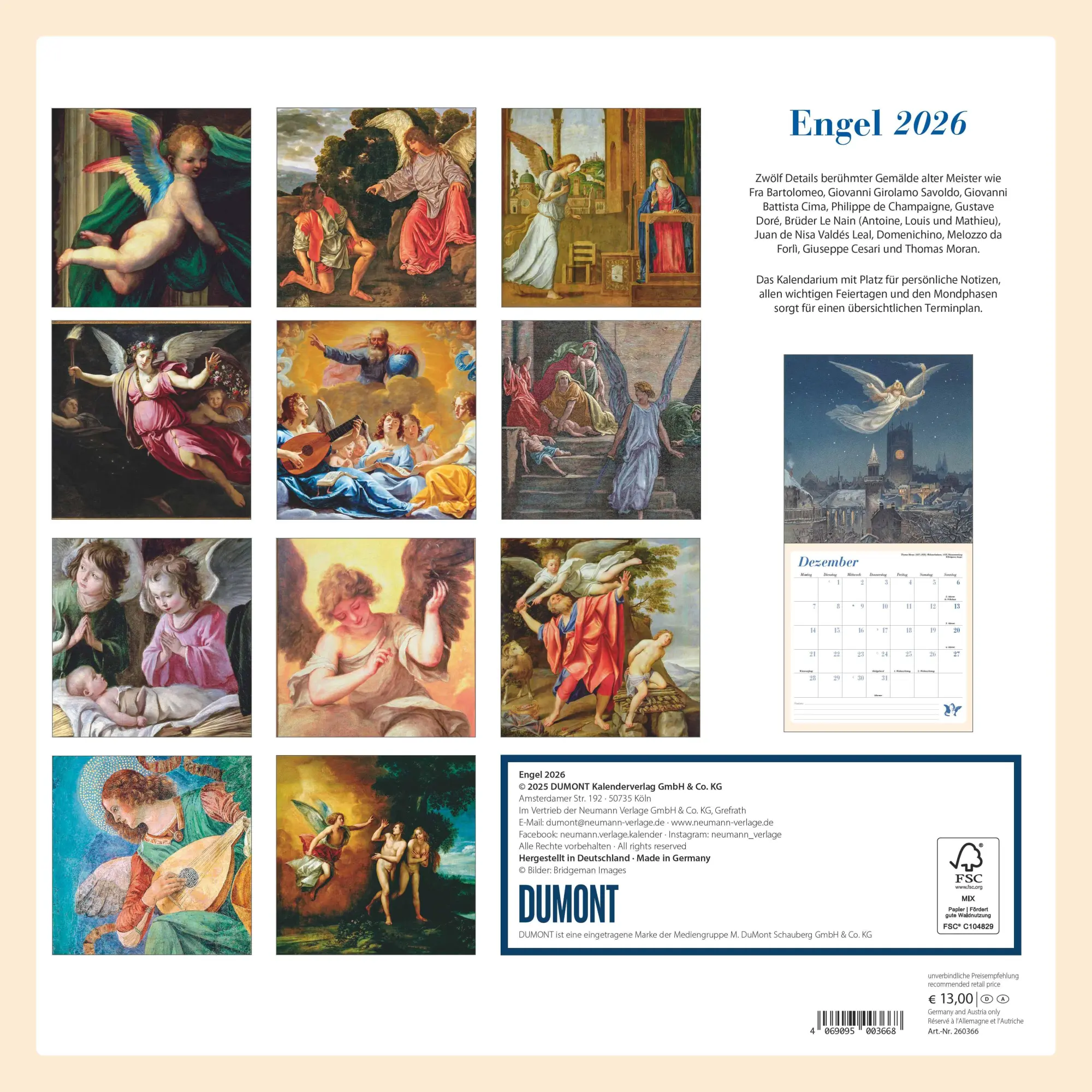 Rückseite: 4069095003668 | Engel 2026 - Broschürenkalender - Wandkalender - Format 30 x 30 cm