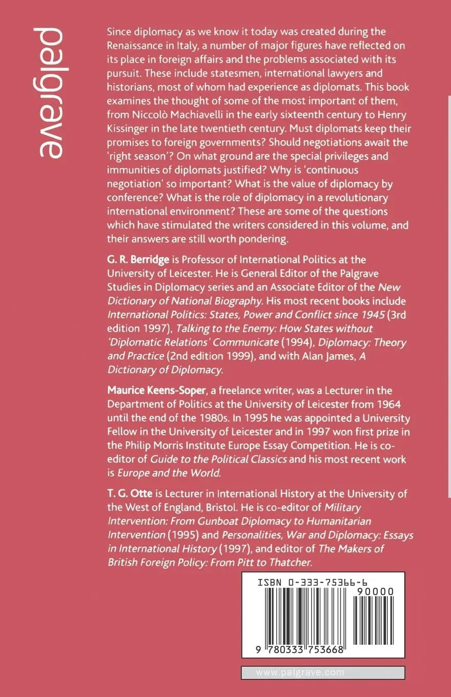 Rückseite: 9780333753668 | Diplomatic Theory from Machiavelli to Kissinger | G. Berridge (u. a.)