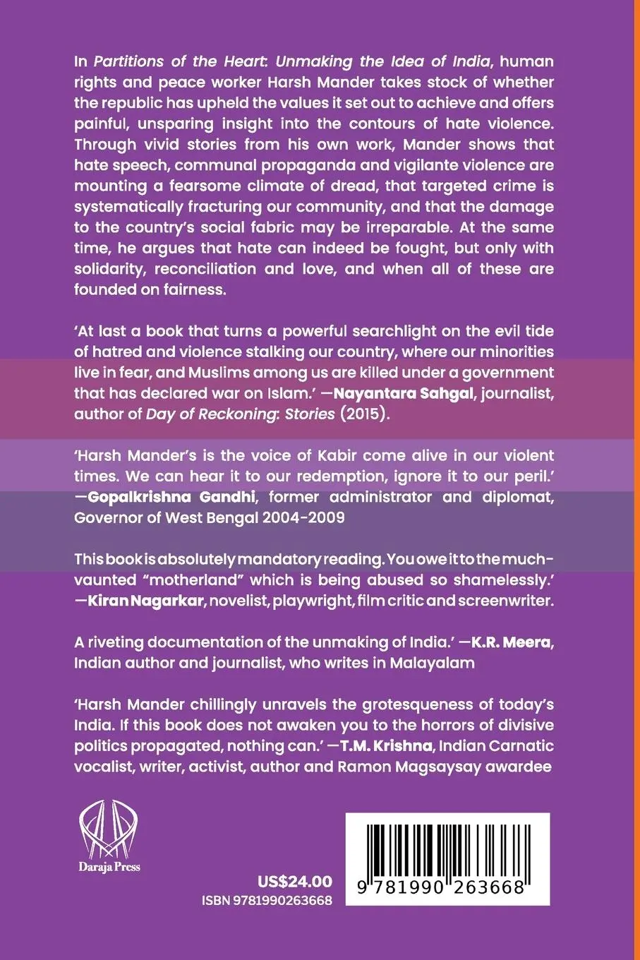 Rückseite: 9781990263668 | Partitions of the Heart | Unmaking the Idea of India | Harsch Mander