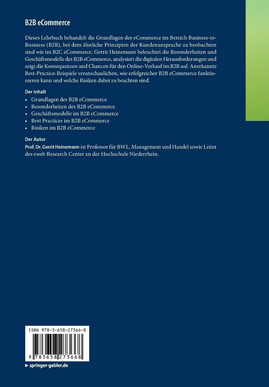 Rückseite: 9783658273668 | B2B eCommerce | Gerrit Heinemann | Taschenbuch | xv | Deutsch | 2019