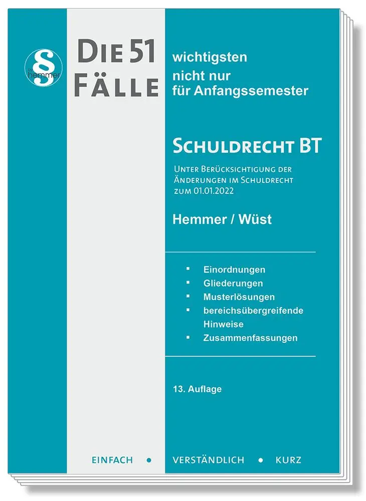 Cover: 9783968383668 | Die 51 wichtigsten Fälle Schuldrecht BT | Karl-Edmund Hemmer (u. a.)