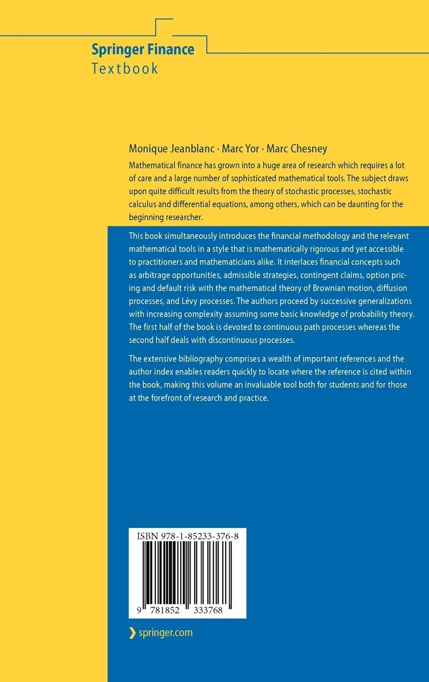 Rückseite: 9781852333768 | Mathematical Methods for Financial Markets | Monique Jeanblanc (u. a.)